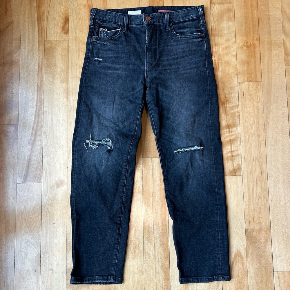 Anthropologie Pilcro Ripped Knee Black Straight Leg Boyfriend Jean size 26